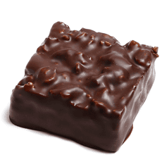 rechteckige dunkle schnittpraline mit wallnusstruktur