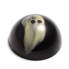 dunkle kugelpraline mit weißem halloween geist