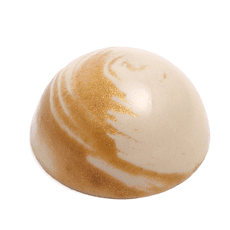 helle kugelpraline mit goldroter zeichnung