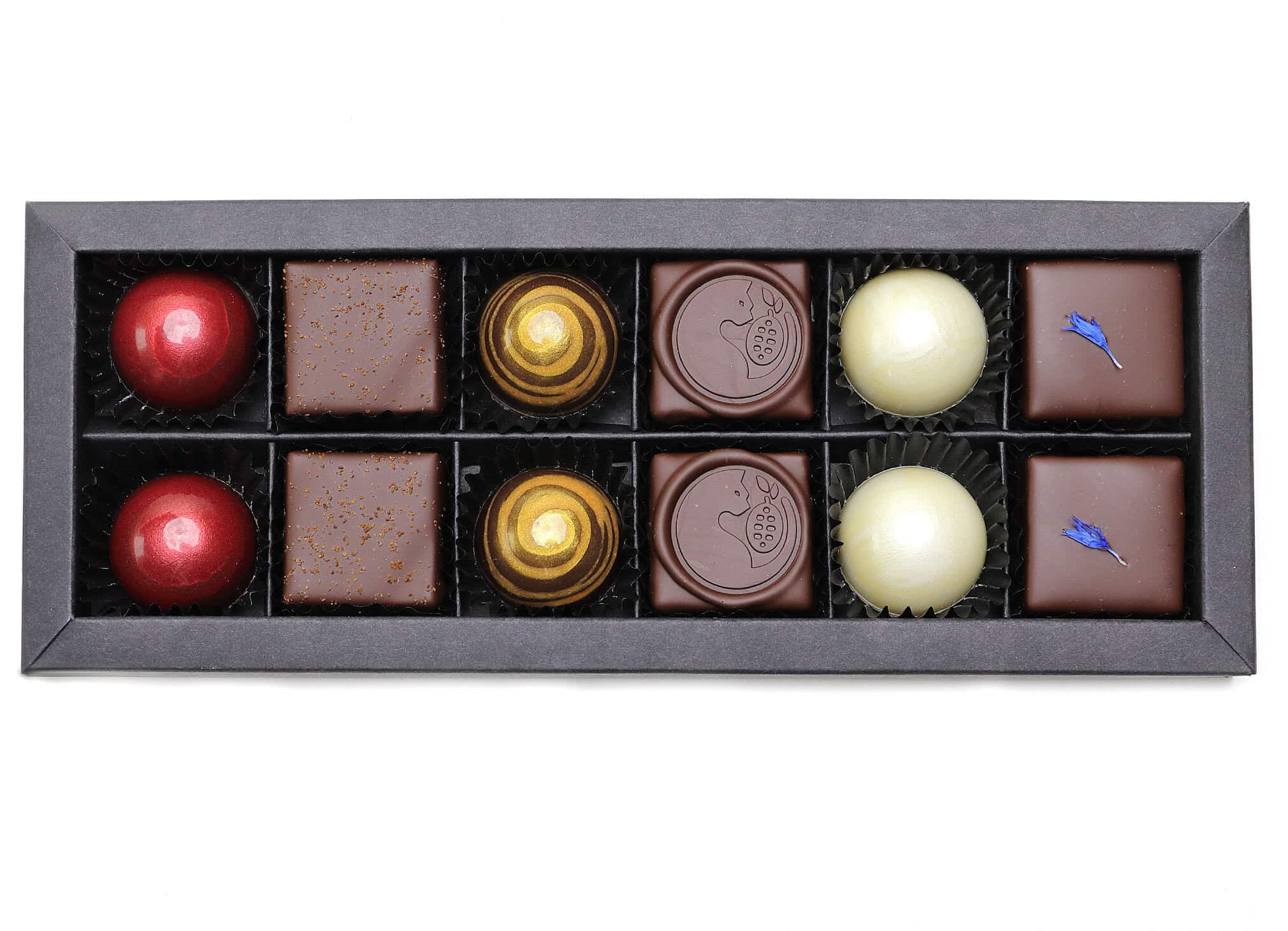 Pralinen Genuss Sortiment alkohlfrei 6 Formpralinen und 6 Schnittpralinen