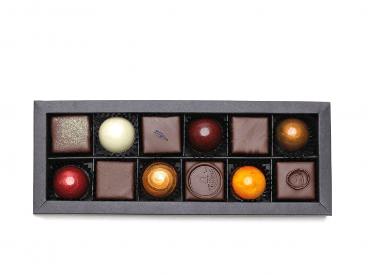 6 Formpralinen und 6 Schnittpralinen