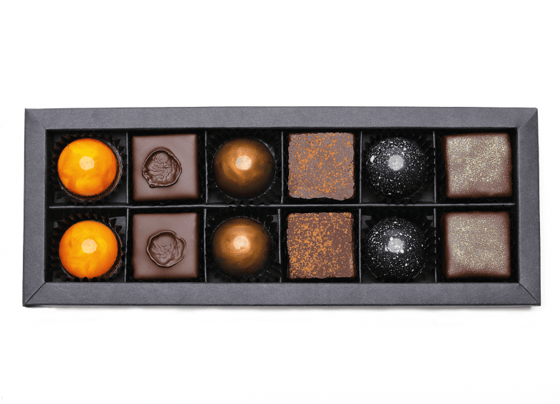 6 Formpralinen und 6 Schnittpralinen